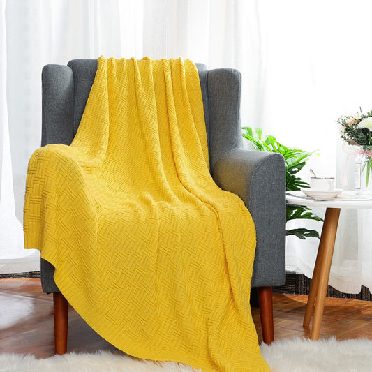 Knitted Throw Blanket 47x70" | Couch & Bed, Yellow