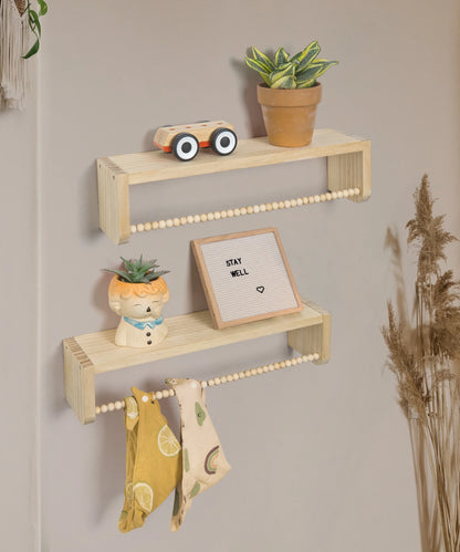 Nursery Floating Shelves Set of 3 | Natural Wood Wall-Mounted Bookshelf
