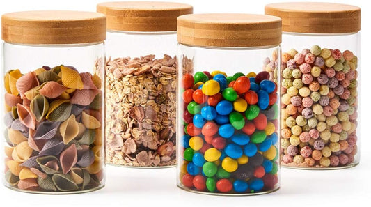 Airtight Glass Storage Jars Set of 4 | 46 oz with Bamboo Lids