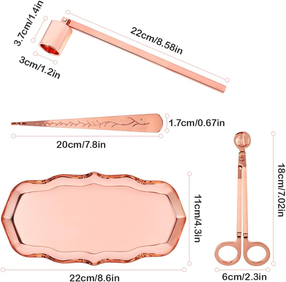 4-in-1 Candle Accessory Set | Wick Trimmer, Snuffer & Tray, Rose Gold