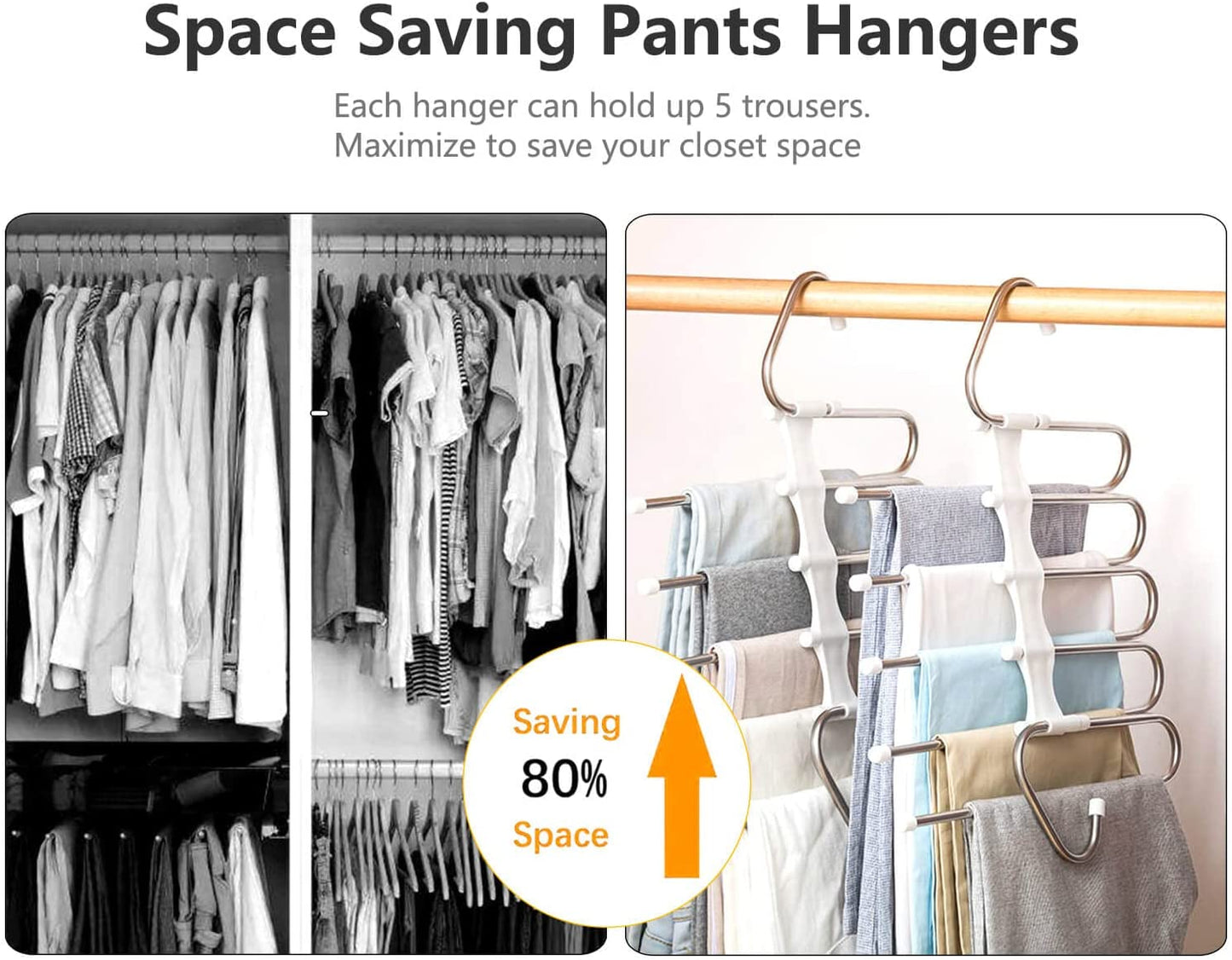 Space-Saving Pants Hangers 2-Pack | Anti-Slip Metal Closet Organizer