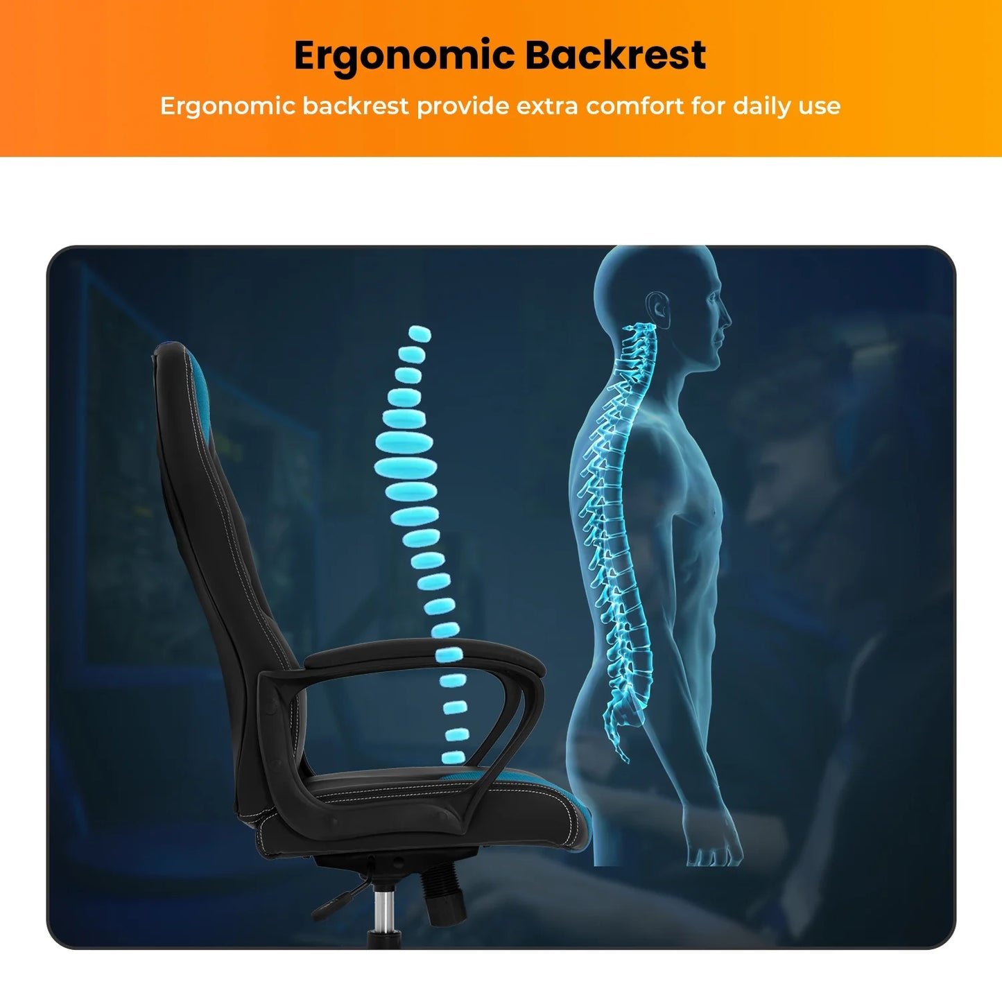 Racing Gaming Chair | Ergonomic Leather, Blue/Black