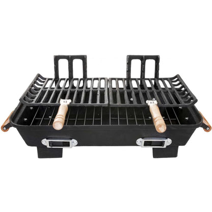 Portable Hibachi Charcoal Grill | Cast Iron Tabletop BBQ, Black