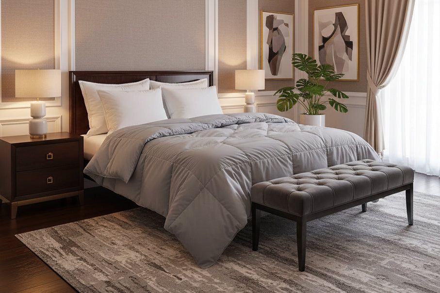Lightweight Down Comforter California King | Organic Cotton All-Season Duvet, Cloud Grey